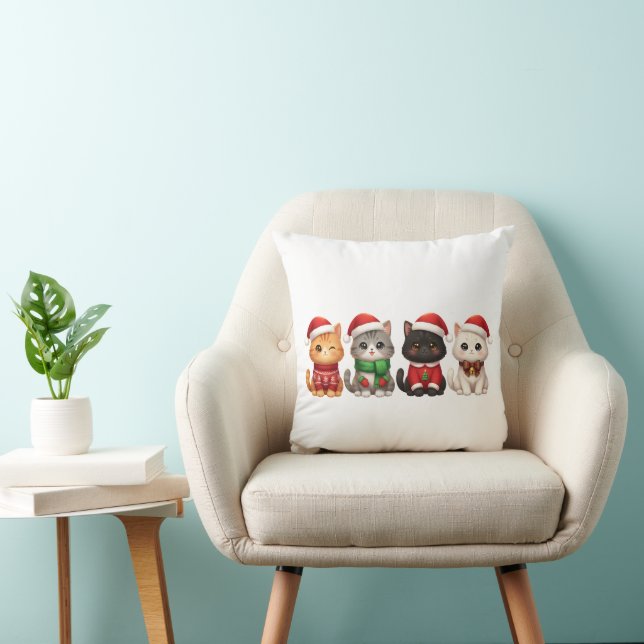 Coussin Cute 4 Christmas Cats - Holiday Cats Design (Chaise)