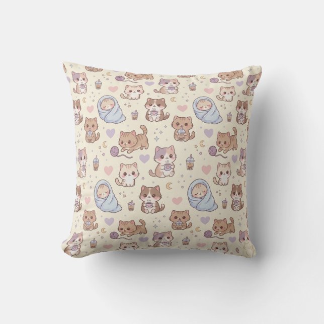 Coussin Cute Aesthetic Kitten Pattern Throw Pillow - Cozy  (Recto)