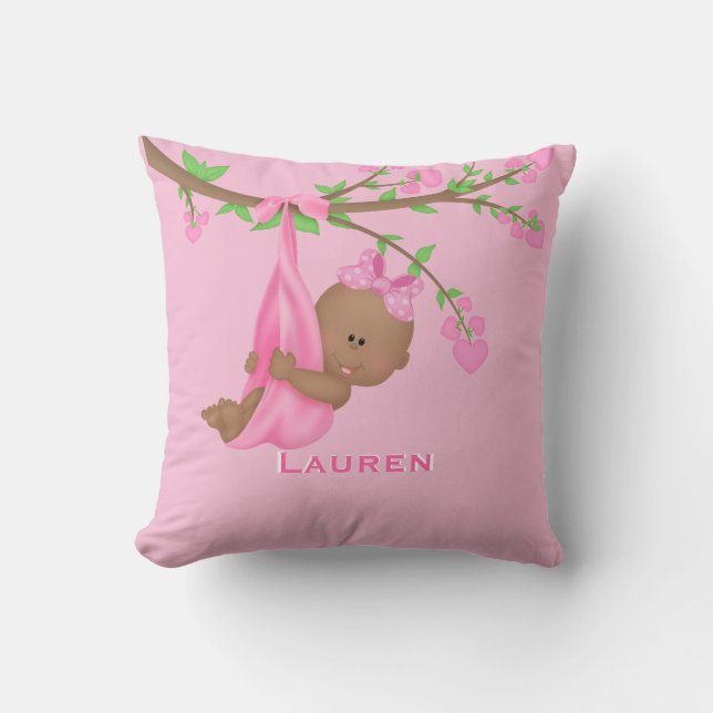 Coussin Cute African American Baby Girl Rose Personnalisée (Recto)