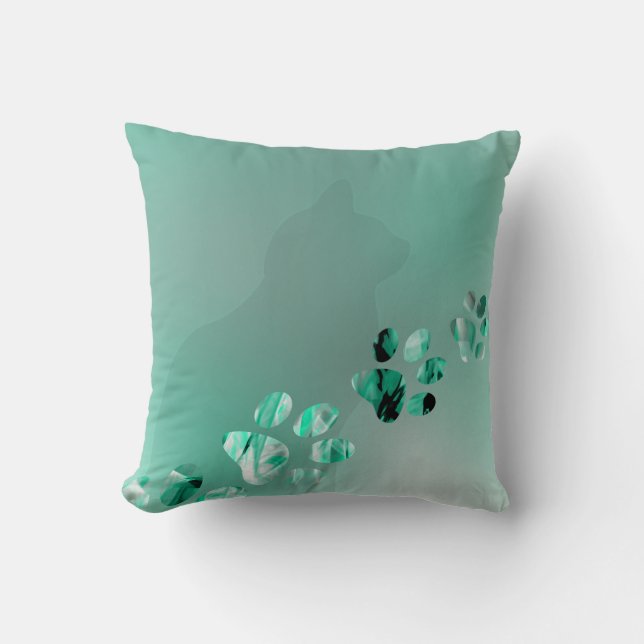Coussin Cute amusante Paw Chat Vert (Recto)