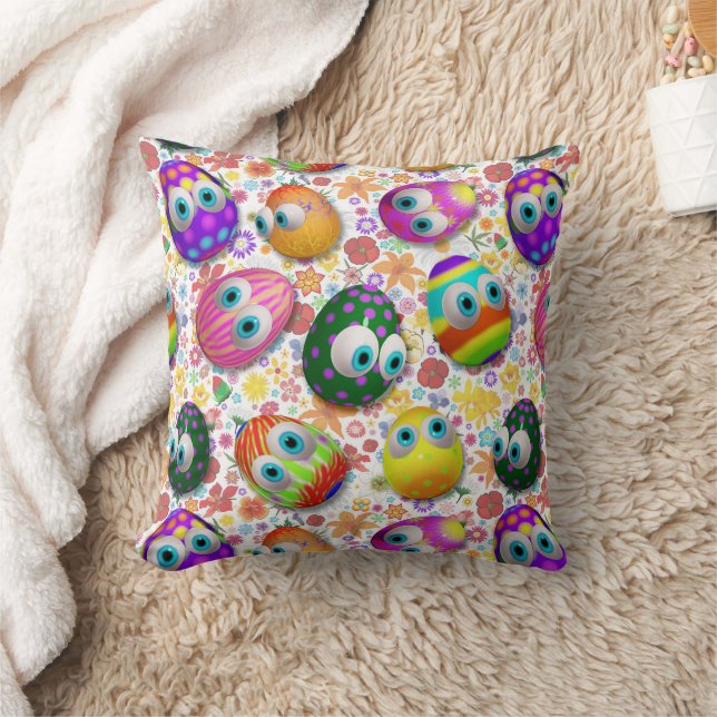 Coussin Cute and Funny Easter Eggs Cartoon (Couverture)