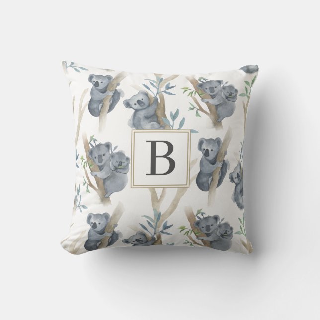 Coussin Cute Animals Koala Monogrammed Baby Nursery Coussi (Recto)