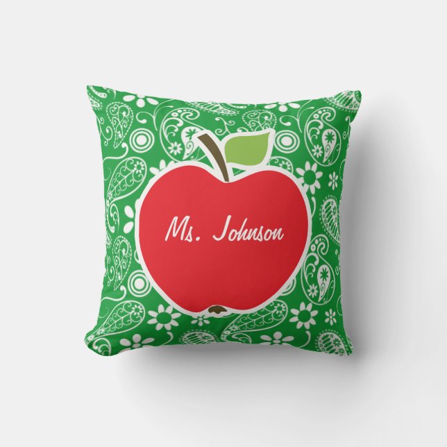 Coussin Cute Apple sur Kelly Green Paisley (Recto)