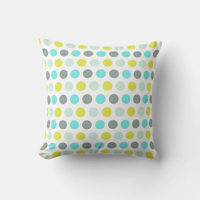 Coussin Cute Aqua Mint Blue Yellow Polka Dot Motif (Recto)