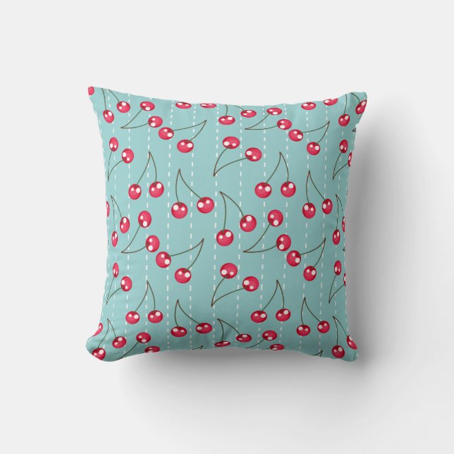 Coussin Cute Aqua Motif Cerises Bleues Et Rouges (Recto)