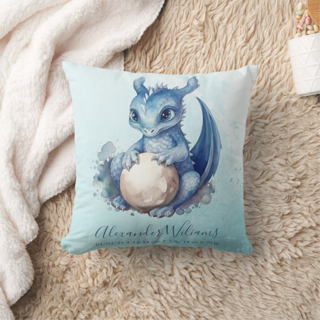 Coussin Cute Aquarelle Baby shower Dragon Bleu (Couverture)
