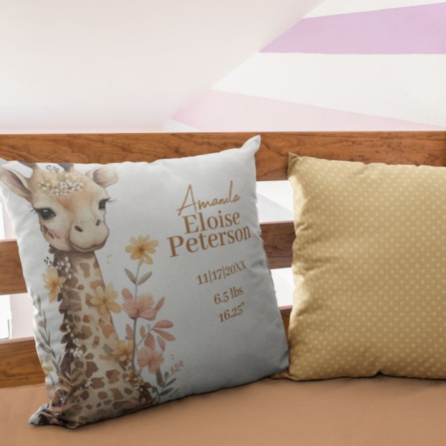 Coussin Cute Aquarelle Bébé Giraffe Bébé Statistiques (Créateur téléchargé)
