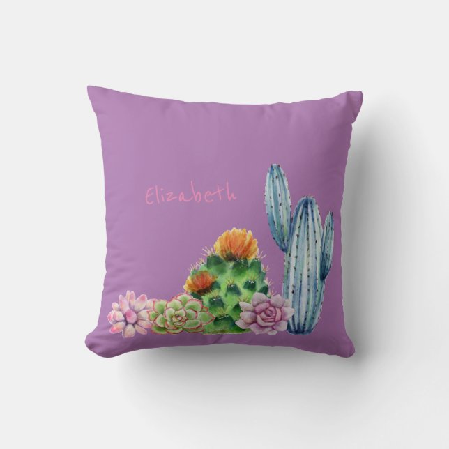Coussin Cute Aquarelle Cactus Succulents (Recto)