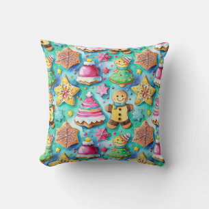 Coussin Cute aquarelle Cartographie pain d'épice Cookie