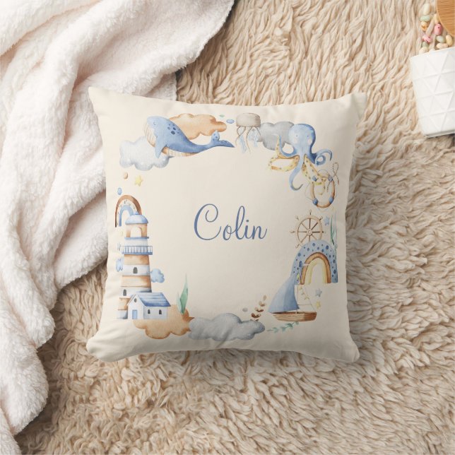 Coussin Cute aquarelle Nautique Océan Boy Nursery (Couverture)