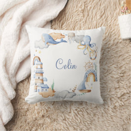 Coussin Cute aquarelle Nautique Océan Boy Nursery