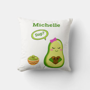 Coussin Cute Avacado Dessin À La Main Nom Guacamole Fruit 