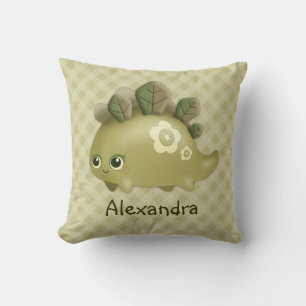 Coussin Cute Baby Leafy Dino - style kawaii, personnalisée