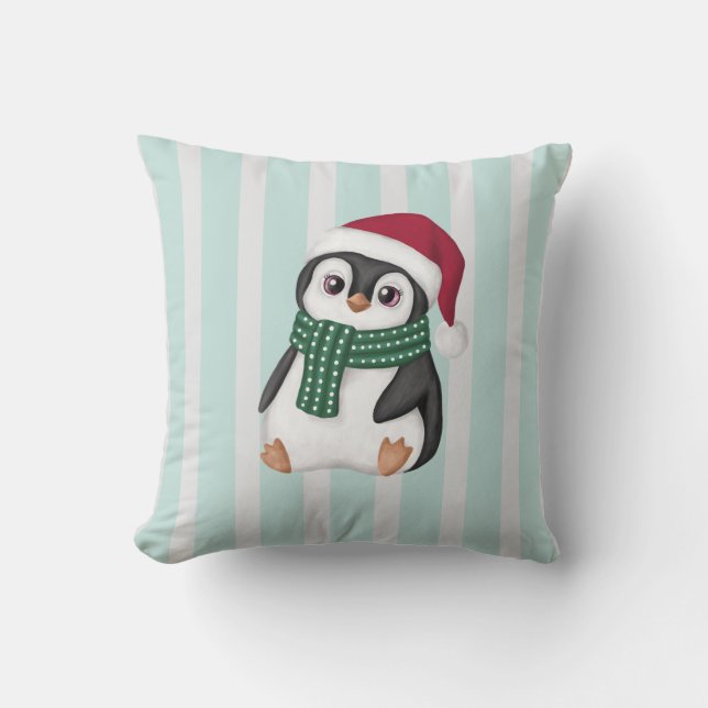 Coussin Cute Baby Penguin Wearing Santa Hat Christmas (Recto)