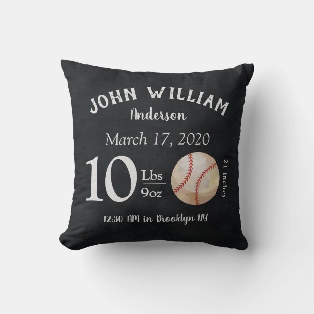 Coussin Cute Baseball Sports Ball Baby Birth Stats Nursery (Recto)