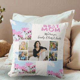 Coussin Cute Best Mom Pink Flowers 5 Photo Collage