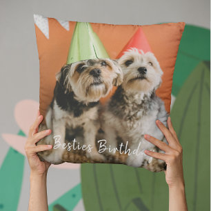 Coussin Cute Besties Photo Amoureux des chiens Anniversair