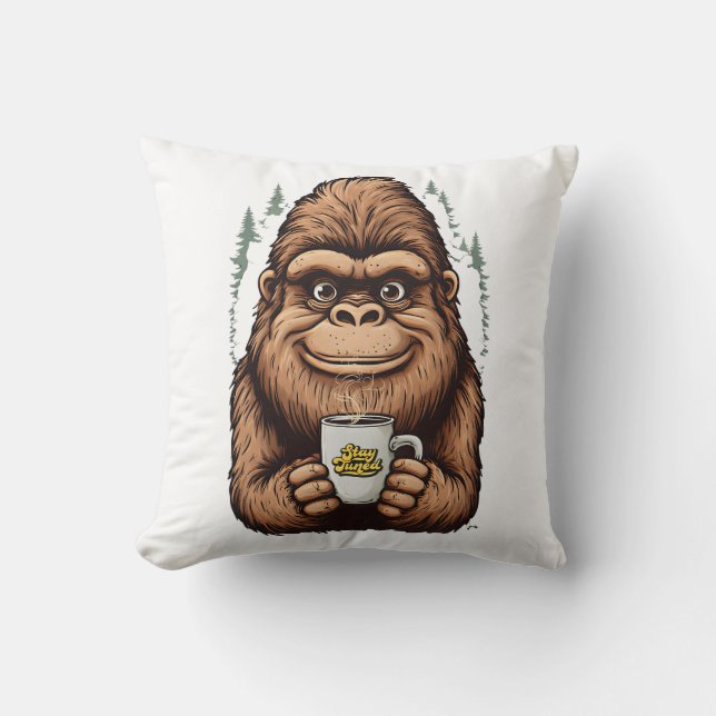Coussin Cute Bigfoot Drinking Coffee  Funny Sasquatch  (Recto)