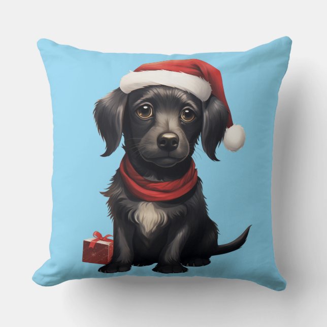 Coussin Cute Black Dog at Christmas (Recto)