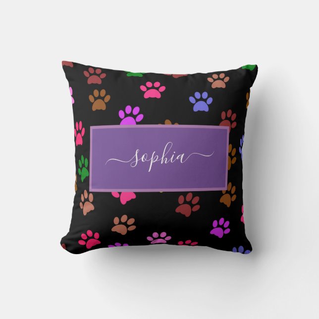Coussin Cute Black Dog et Amoureux de les chats Empreintes (Recto)
