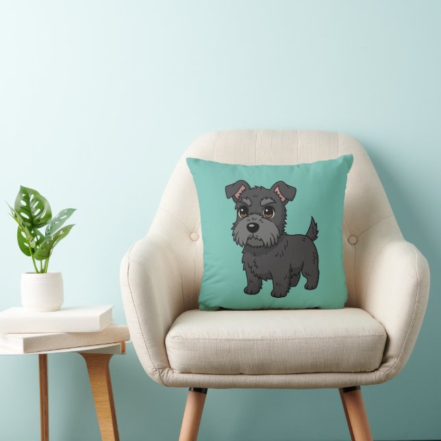 Coussin Cute Black Scottish Terrier Dog Green (Chaise)