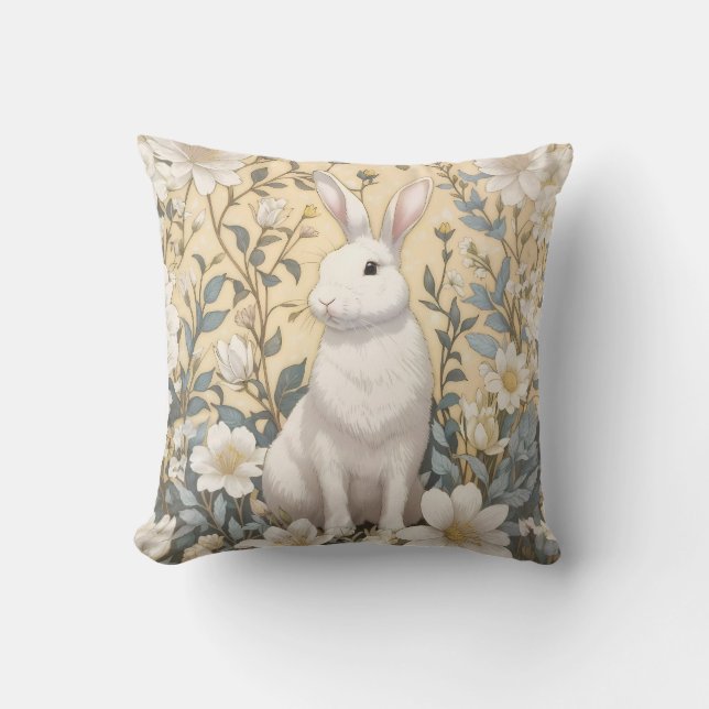 Coussin Cute Blanc Bunny Pastel Jaune Floral (Recto)