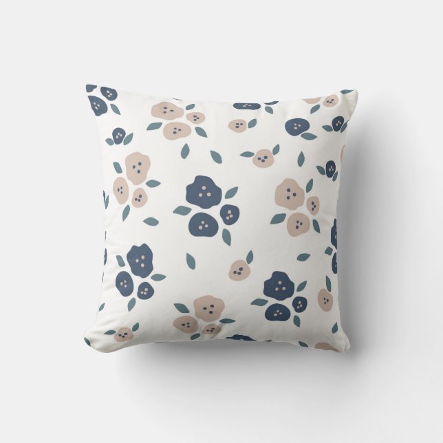Coussin Cute Bleu Tan Floral Moderne Agritourisme Joli (Recto)