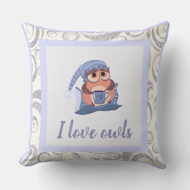 Coussin Cute Blue Grey Baby Owl Casquette mignonne Aimer A (Recto)
