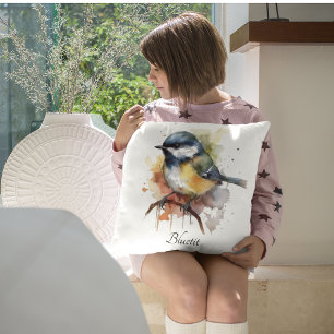 Coussin Cute Bluetit sur une branche, personnalisé