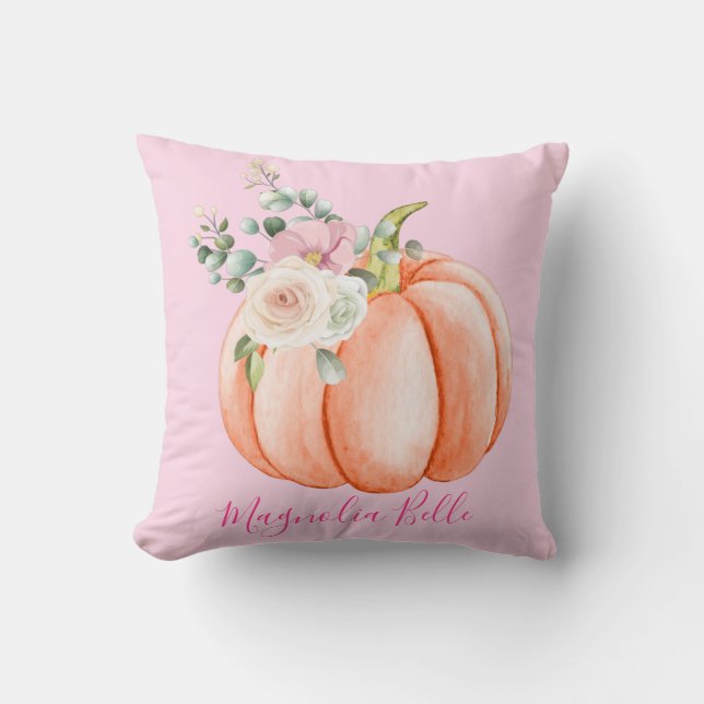Coussin Cute Blush Rose Spring Floral Petit Nom Citrouille (Recto)
