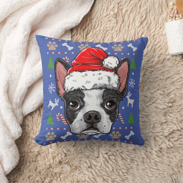 Coussin Cute Boston Terrier Ugly Christmas Sweater Santa (Couverture)