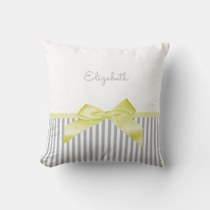 Coussin Cute Bow Jaune avec Gris Fille et Nom