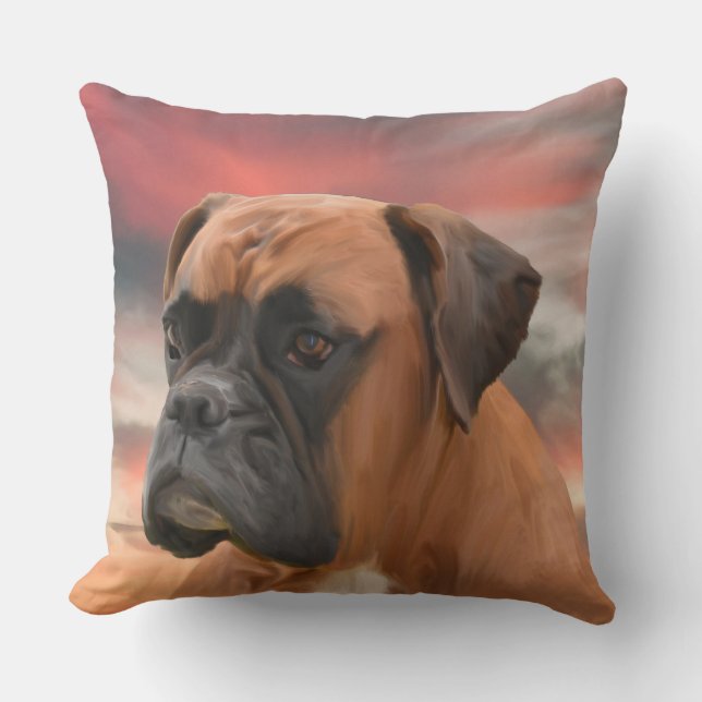 Coussin Cute Boxer Dog Eau Couleur Huile Peinture Art (Recto)