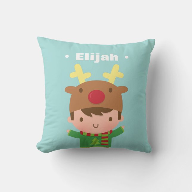Coussin Cute boy Reindeer Hat Christmas Room Decor (Recto)