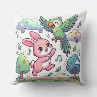 Coussin Cute Bunny and Parrot Playing Sticker | 
