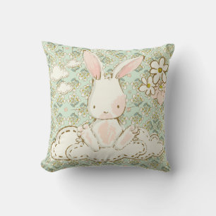 Coussin Cute Bunny Floral Green Garçon Girl Sweet Nursery