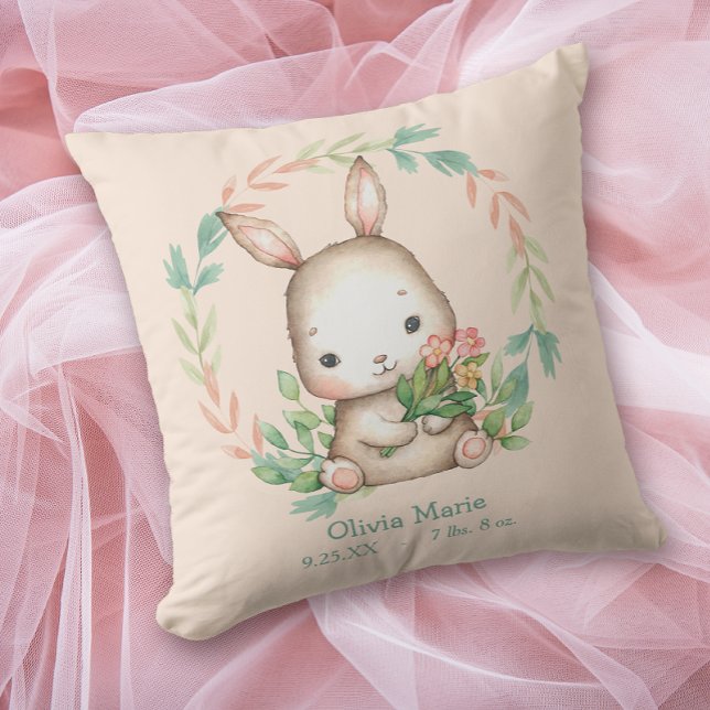 Coussin Cute Bunny Lapin Feuilles de courge Bébé Nursery (Créateur téléchargé)