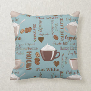 Coussin Cute Café Cups Crème Caféine Grains Coeur Brown