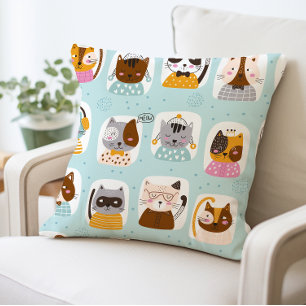 Coussin Cute Cartoon Chats Coussin, Faces de Chat Drôle