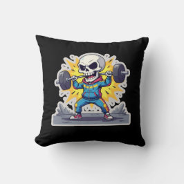 Coussin “Cute Cartoon Skeleton Weightlifter • Funny Gym Ba