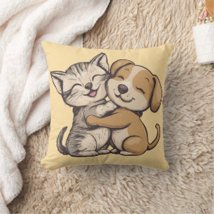 Coussin Cute cat and dog puppie best friends