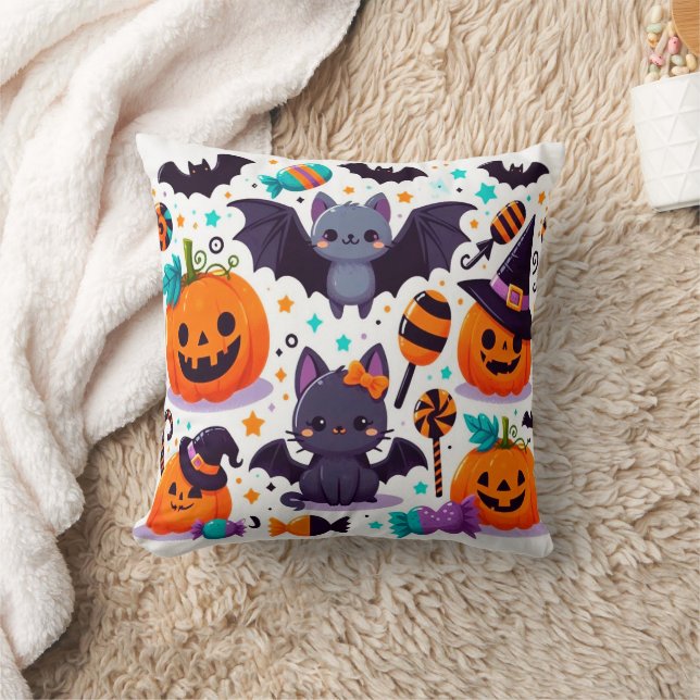 Coussin Cute cat bat halloween party (Couverture)