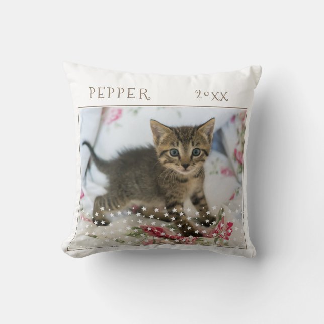 Coussin Cute Cat Pet 2 Photos Star Motif Noël (Recto)