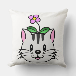Coussin Cute chat caricature avec une fleur sur la tête