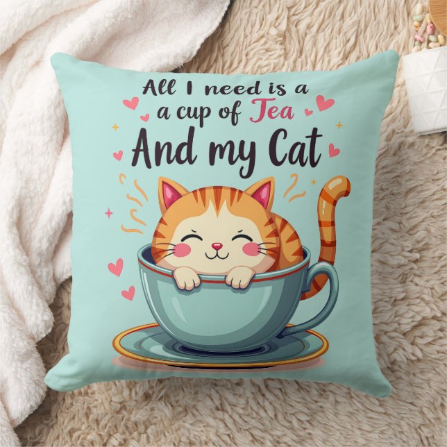 Coussin Cute Chat en Teacup Kawaii Art Cosy (Couverture)