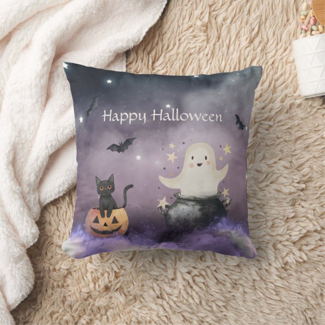 Coussin Cute chat et Fantôme Halloween (Couverture)