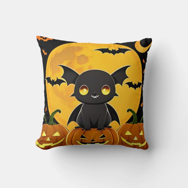 Coussin Cute chatte à cartons et Jack-O'Lantern Citrouille (Recto)