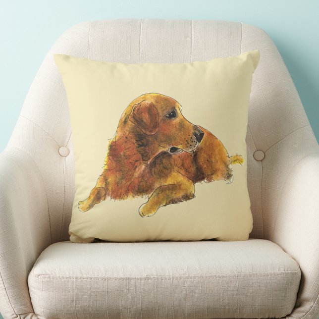 Coussin Cute chien Art Golden Retriever Aquarelle (Cute golden retriever dog watercolor art pet lovers pillow)