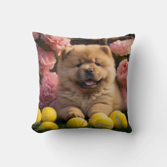 Coussin 🐕 Cute chow chow Pup avec balle de tennis (Recto)