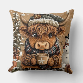 Coussin Cute Christmas Highland Cow Throw Pillow